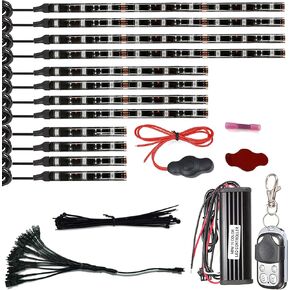 12Pcs Vehicle Motorcycle LED Light Kit Strips Multi-Color Accent Glow Lighting Neon Lights Lamp Flexible with Remote
