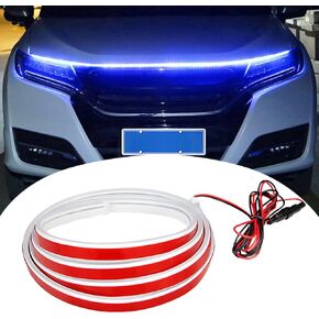 شريط إضاءة LED لغطاء السيارة، طقم شعاع بدء المسح الديناميكي الخارجي مقاس 59 بوصة لمصابيح الغلاف الجوي المزخرفة لمحرك السيارة، تشغيل السيارات العالمية أثناء النهار لسيارات الدفع الرباعي والشاحنات (59 بوصة، أبيض)