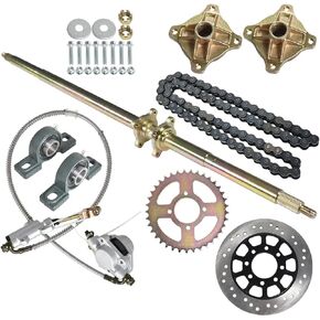 labwork 44 Inch Live Rear Axle Kit Chain Sprocket Brake Disc Pillow Block Wheel Hub Chain Brake Master Cylinder Caliper Rear Axle Assembly DIY Rebuild Replacement for Go Kart ATV Quad and Drift Trikes