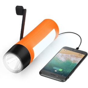 Rechargeable Hand Crank Flashlight/Generator/USB Charger for Phone and Emergency Survival Situations (Orange)