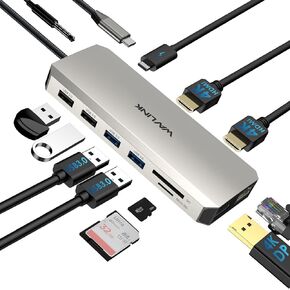 WAVLINK USB C Docking Station, 10-in-1 USB C Hub Multiport Adapter with 4K HDMI, VGA, Gigabit Ethernet, PD 87W, SD/TF Card Reader, Audio, Compatible for MacBook Dell HP Surface Lenovo Laptops