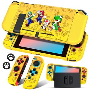 for Nintendo Switch Case Cute Cartoon Anime Design Cases Kawaii Fun Funny Fashion Soft Slim Protective Shell Cover + 2 Thumb Caps for Kids Boys Teens Girls for Switch 2017 Black