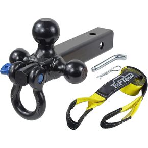 TOPTOW 64059 حامل وصلة المقطورة ثلاثي الكرات مع كبل D دوار، وحزام سحب للاسترداد 3 بوصات × 20 بوصة in Kuwait