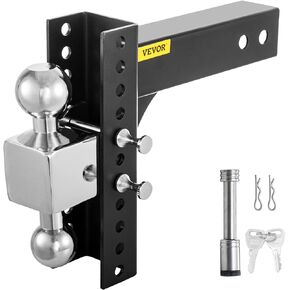 VEVOR Adjustable Trailer Hitch, 6" Rise & Drop Hitch Ball Mount 2" Receiver Hollow Tube 14,000 LBS Rating, 2 and 2-5/16 Inch Stainless Steel Balls w/Key Lock, for Automotive Trucks Trailers Towing