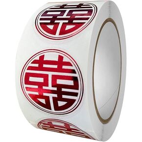 500 Pieces Roundness Chinese Red "Double Happiness" Roll Stickers for Envelopes, Decoration Supplies for Wedding, Envelopes, Cards, Gift Bags, Parties Presents Greeting Card Mailing Envelopes