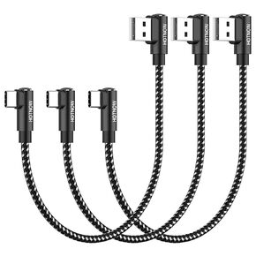 Short USB C Cable Right Angle 1ft, [3Pack 1ft] Portable USB-C Charger Nylon Braided Fast Charging Cord for Samsung Galaxy S10 S9 S8 Plus Note 9 8,Power Bank and Other Type c Devices