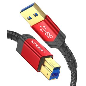 JSAUX USB 3.0 Printer Cable, Type-A Male to B-3.0 Male (6.6ft/2M) USB 3.0 Type B Upstream Cord Nylon Braided Compatible with Docking Station, External Hard Drivers, Scanner, Printer and More(Grey)
