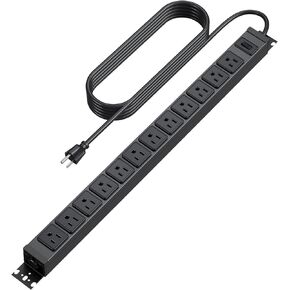 HHSOET 360° Rotating 12 Outlet Mountable Power Strip, Metal Gaming Table Mounted Outlet Strip, Heavy Duty Wall Mount Surge Protector with Switch, Works Great and Very Versatile, 3ft Power Cord.Black