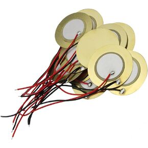 12PCS 27mm Piezo Disc Element Sensor with Wire, Piezoelectric Pickup Sensor, Contact Microphone Trigger, Transducer Prewired for Guitar Drum Trigger, Gold