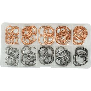 80Pcs 10 Sizes Master Copper Stainless Steel Oil Drain Plug Gaskets Washers Seals Rings Assortment Kit Replace 11137546275 N0138157 35178-30010 MD050317 803916010 12157-10010 11126-AA000
