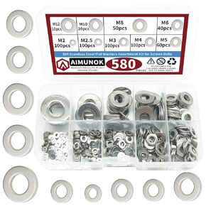 185pcs Aluminum Crush Washer Oil Drain Plug Gasket Assortment Kit, 10/12/14/16/18/22/24mm Replacement for Honda Acura Civic Accord CR-V/CRV, Compatible with Engine Part 94109-14000…