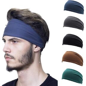 عبوة من 5 عصابات رأس رياضية رياضية للرجال، عصابة رأس للجري واليوجا واللياقة البدنية قابلة للتمدد بلون سادة، رباط شعر للتمرين مقاوم للانزلاق وممتص للرطوبة in Kuwait