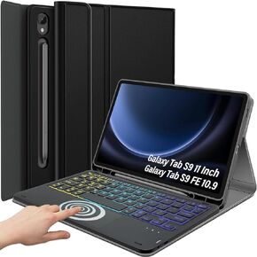 Backlit Touchpad Keyboard Case for Samsung Galaxy Tab S9 FE 10.9 Inch/Tab S9 11 Inch 2023 Release (SM-X510/X516N/X710/X716B/X718U), 3-Zone Backlit Wireless Keyboard with Slim Stand Cover Case