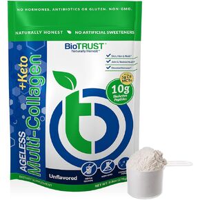 BioTrust Multi Collagen Protein Powder + Keto MCT Oil – 5 Collagen Types Plus 100% Pure Caprylic Acid C8 - Support Elevated Ketones, Metabolism, Joints & Beauty All in 1 Collagen Powder (Unflavored)