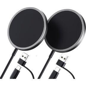 JSAUX Magnetic Wireless Charger 2-Pack Fast Magsafe Charger Compatible with MagSafe Charger, iPhone 15/15plus/15 Pro/15 Pro Max/iPhone 14 Plus/14 Pro Max, iPhone 13 12 Mini Mag Charger Airpods Black
