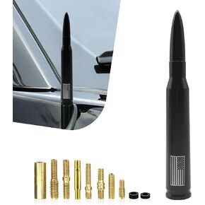 1 PC Car Bullet Antenna, Retractable Antenna Replacement, Enhanced Signal Receiver, Antenna with Screw Spacer, Compatible with Ford F150 Wrangler Jeep Chevrolet (Black)