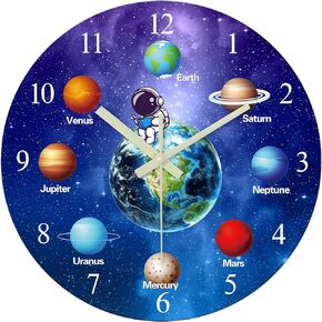 Silent Wall Clock Non Ticking - 14 Inch Blue Kitchen Wall Clock Battery Operated - Glow in The Dark Clock for Teen Bedroom Living Room Classroom Office