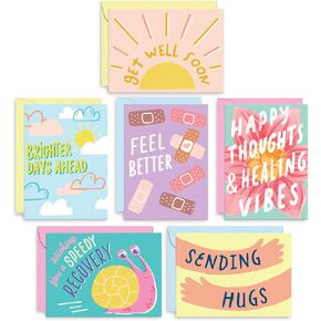 S&O Fun Get Well Cards with Envelopes, Colorful Card Set of 24 - Cute Gifts for Men & Women - Get Better Soon sheets w/Message - Assortment Greeting Note Box - Speedy Recovery Decor Sheets