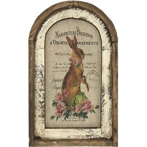 12 * 8 Inch Bunny Decor French Country Decor, Rabbit Wall Art Rustic Farmhouse Decor, Rustic Wooden Vintage Wall Decor with Frame, Bunny Rabbit Art Poster for Home and Easter Decoration (A)