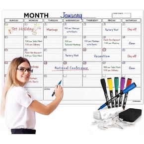 Large 36"x48" White Board Calendar Dry Erase Calendar for Wall Big Dry Erase Wall Calendar 2025 Monthly Large Wall Calendar Dry Erase Board Planner Includes 6 Markers Eraser Push Pins & Mounting Tape