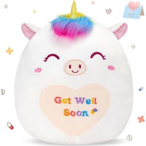Athoinsu 12" Get Well Soon Unicorn Plush Pillow Soft Sofa Cushion Squishy Plushie Toy Cute Stuffed Animal Room Decor Feel Better Gifts for Recovering Patient