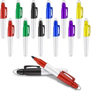 12 Pieces Permanent Markers for Nurses Badge Mini Hook Permanent Badge Marker Keychain Mini Markers for Badge Ring Golf Ball Bullet Tip Fine Point Markers(Black, Blue, Red, Green, Yellow, Purple)