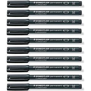 Staedtler Lumocolor Black Medium Permanent Marker Pens Pack of 10 Waterproof Smudge Resistant Quick Dry CD DVD OHP