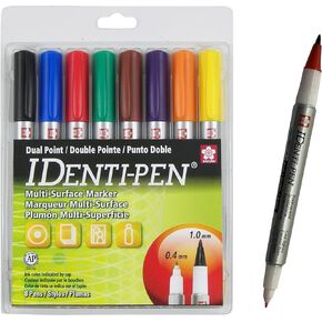 SAKURA IDenti-Pen Permanent Markers - Dual Tip Markers for Kids, Adults, and School - Assorted Colored Ink - 8 Pens