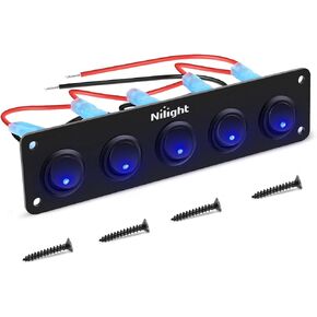 Nilight 90018E 5 Gang 3 Pin Rocker Panel Waterproof On-Off Toggle Switches for Car Vehicle Trailer Truck SUV Marine Boat RV Ship 12V/24V 20A,2 Years Warranty, Blue