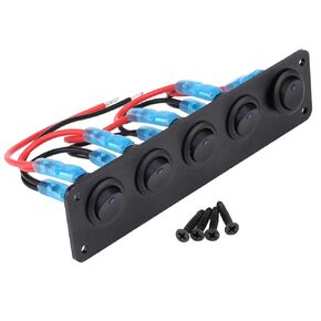 KIMISS 5 Gang 3 Pin Rocker Switch Panel, 12-24V 5 Gang Round Dash Rocker Toggle Switch Panel Blue LED for RV Boat Yacht Marine