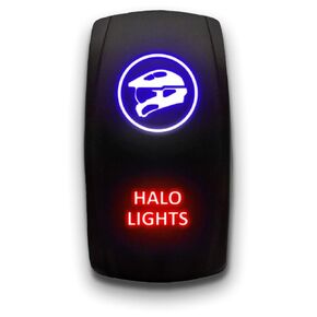 Halo Lights - Red - Laser Etched Toggle Switch 20A 12V - Vertical Rocker Switch 5-Pin DPST