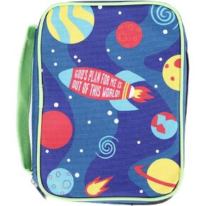 Zippered Book & Bible Cover | Made of The Finest Canvas | Pen Loop | Ribbon Bookmark and Fish Zipper Pull | Size Medium | Screen Print Reads: God's Plan for Me is Out of This World