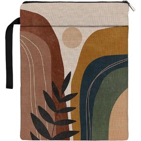 Boho Book Sleeve,Boho Sun Mountain Leaf Mid Century Modern Book Sleeve Book Covers Book Protector Pouch with Zipper,Book Sleeve Gifts for Book Lovers Readers,Book Cover for Paperback 9.4x12.1 Inch