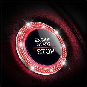 Bling Car Engine Start Button Decals, 2 Pcs Crystal Rhinestone Ring for Car Decorating, Auto Push Start Engine Emblem Sticker, Key Ignition Knob Ring, Universal Vehicle Decors (Pink)
