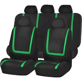 FH Group Car Seat Covers Unique Flat Cloth Full Set Automotive Seat Covers Front Set and Rear Solid Bench Blue Black Seat Covers w. Gift Universal Fit Interior Accessories for Cars Trucks and SUVs