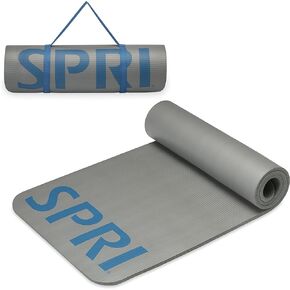 SPRI 12mm Pro Fitness Matt - Thick Exercise Mat for Floor Workouts, Sit-Ups, Push-Ups, Stretching, Toning, and General Fitness - Non-Slip Texture, Cushioned, Portable Rolling Mat with Carrying Strap