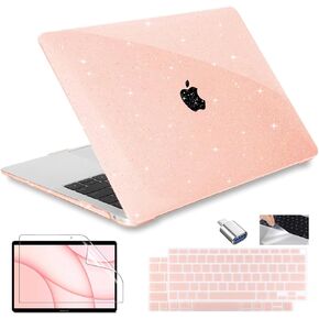 Compatible with MacBook Air 13 inch 2018-2021 Case M1, A2337 A1932 A2179 Plastic Hard Shell Case & Keyboard Cover & Screen Protector & USB 3.0 Adapter & Trackpad Film, Sparkly Rose