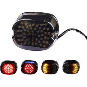Smoked LED Tail Lights, Low Profile Brake Taillights Integrated Turn Signals Compatible with Harley Sportster 1200 883 Touring Road King Dyna Super Glide Fat Boy Night Train