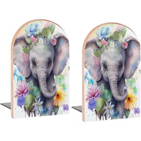 Cute Otter Watercolor Animal Book Ends Decorative Wood Bookends for Shelves Kids Room Desk Home Office Book Stoppers for Magazines,Books, DVDs, 1 Pair/2 Pieces(5x3.1 in)