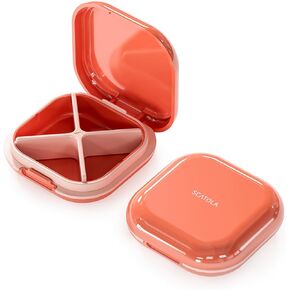 Daily Pill Organizer 4 Compartments, Portable Travel Pill Case, Mini Pill Container for Purse Pocket, Compact Travel Medicine Organizer for Vitamin, Cod Liver Oil, Supplement (Pink)