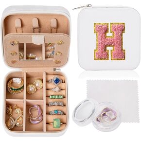 Ulico Travel Jewelry Case Jewelry Box- Small Jewelry Organizer with Mirror, Jewelry Holder Organizer Box, Travel Essentials Travel Gifts Birthday Gifts for Women Girls Friends Sister Initial Blue S