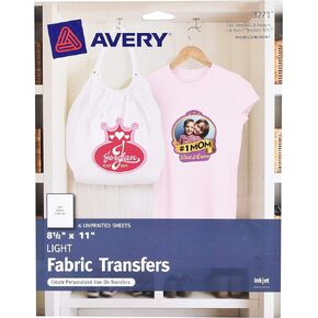 Avery Dennison Light Fabric Transfers, Inkjet, Matte, 8-1/2" x 11", 6/PK