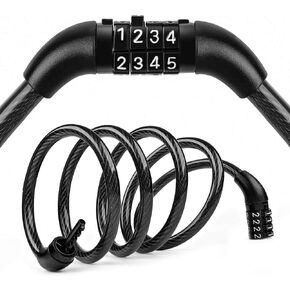 Flexzion Bike Cable Lock, Bicycle Cycling Security Keyless Tool 4 Digit Combination - 4 feet x 5/16 Inch (8mm) Self Coiling Lightweight for Motor Sport Bike Baby Trolley Carts Tool Boxes