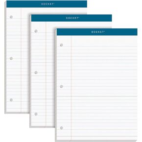 TOPS Docket Writing Pads, 8-1/2" x 11-3/4", Legal Rule, White Paper, 3-Hole Punched, 100 Sheets, 3 Pack (63393)