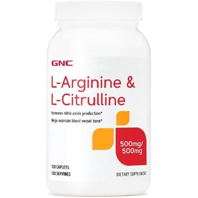 GNC L-Arginine & L-Citrulline 500mg/500mg, 120 Caplets, Increases Nitric Oxide Production