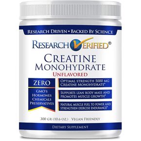 Research Verified Creatine Monohydrate - Support Optimal Muscle Growth, Enhance Performance - 5000mg Creatine Monohydrate - BioPerine - 60 Servings - Unflavored - Vegan