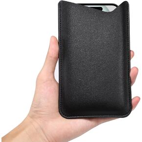 Mens Cell Phone Sleeve Holder Leather, Leather Phone Case for iPhone 15 Pro Slim, 6.1" Multifunctional Leather Mobile Bag Purse Cellphone Pouch Sleeve for Samsung Galaxy S23 Ultra S22 Plus S21, Black