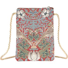 Signare Tapestry Mini Crossbody Phone Bag, Ladies Purse for Phone, Mobile Phone Bag, Phone Purse, Smart Phone Bag in Strawberry Thief Red Design (SMART-STRD)