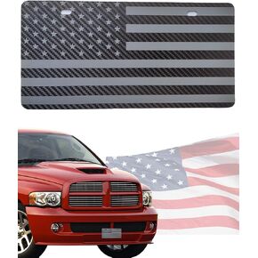 Carbon Fiber American Flag License Plate, Black USA Patriotic Front License Plates, Vanity Novelty Lisense Plates Designs for Front of Car Tag with 2 Holes, 6 X 12 Inch, Gift of Patriotism