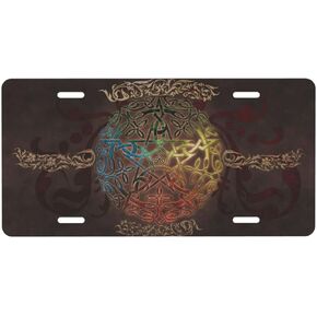Yellow Sun and Moon Vintage Boho Flower License Plate Aluminum Metal Tag Metal Car Plate Novelty Auto Decoration 6 X 12 Inch
